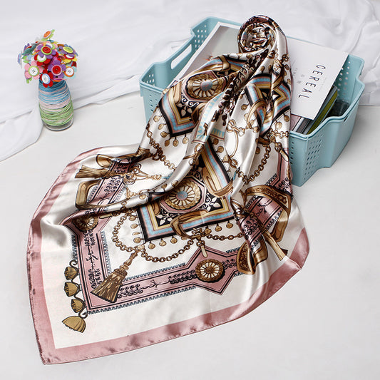 Damenmode Bandana-Schal, bedruckt, Seidensatin, Haarschal, Bandana, 90,90 cm, quadratischer Schal, Stirnband, Damenschal