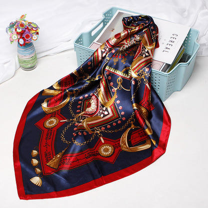 Damenmode Bandana-Schal, bedruckt, Seidensatin, Haarschal, Bandana, 90,90 cm, quadratischer Schal, Stirnband, Damenschal