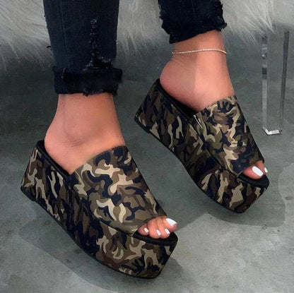 Sommer Plateausandalen Leopardenmuster Damen Sandale Flache Schuhe Casual Damen Peep Toe Schwarze Plateausandalen
