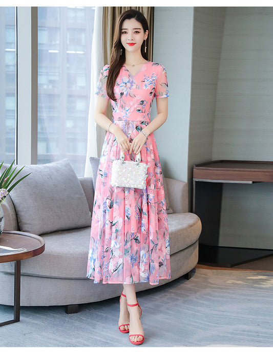 Bedrucktes Kleid mit langem Blumenrock in Übergröße für Damen