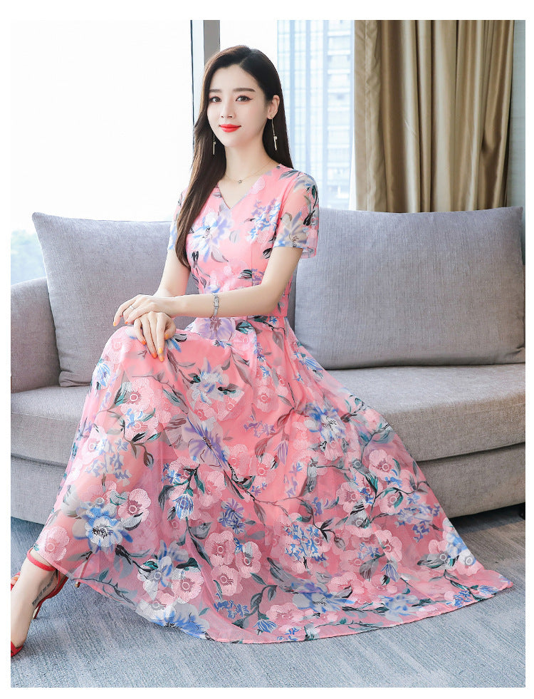 Bedrucktes Kleid mit langem Blumenrock in Übergröße für Damen
