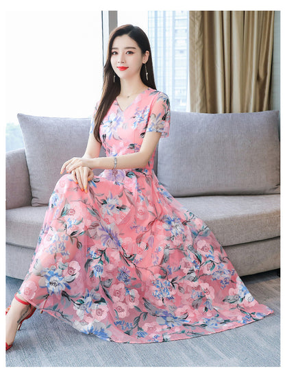 Bedrucktes Kleid mit langem Blumenrock in Übergröße für Damen