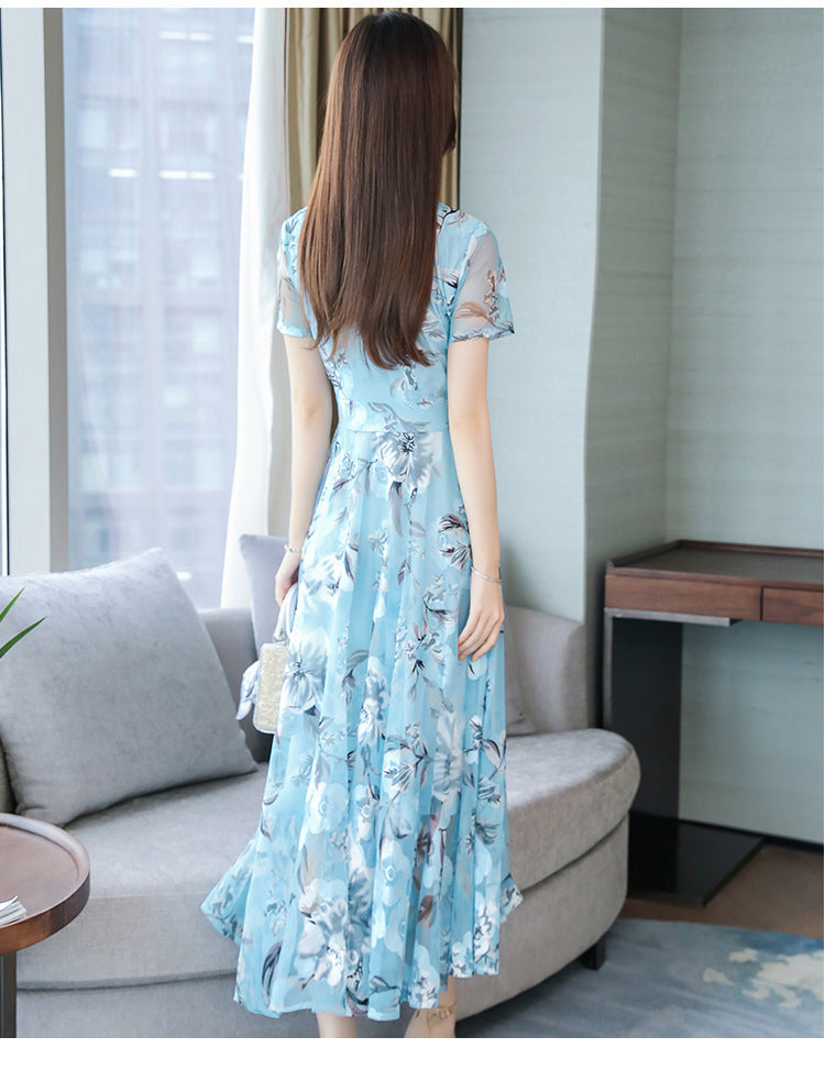 Bedrucktes Kleid mit langem Blumenrock in Übergröße für Damen