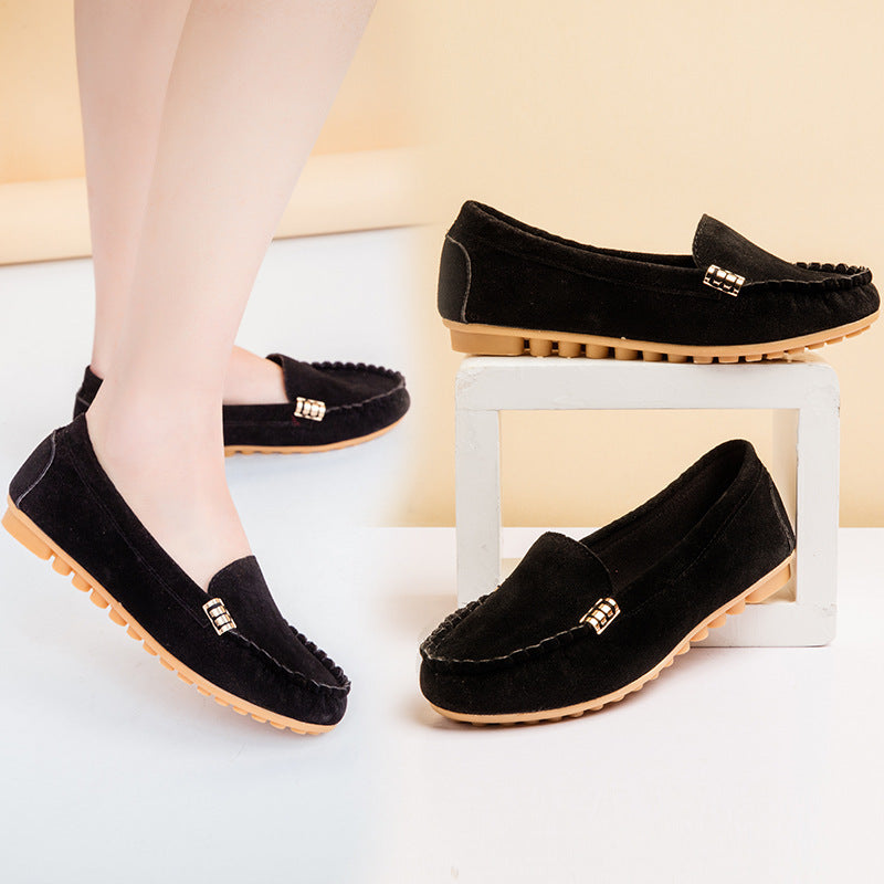 Flache Pumps mit flachem Absatz, einzelne Schuhe, flache Damenschuhe, Studenten-Erbsenschuhe
