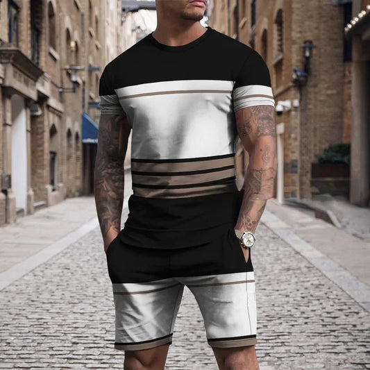 Herren Zweiteiler – Kurzarm Sport- & Freizeitanzug mit Rundhals | Multicolor 3D-Print