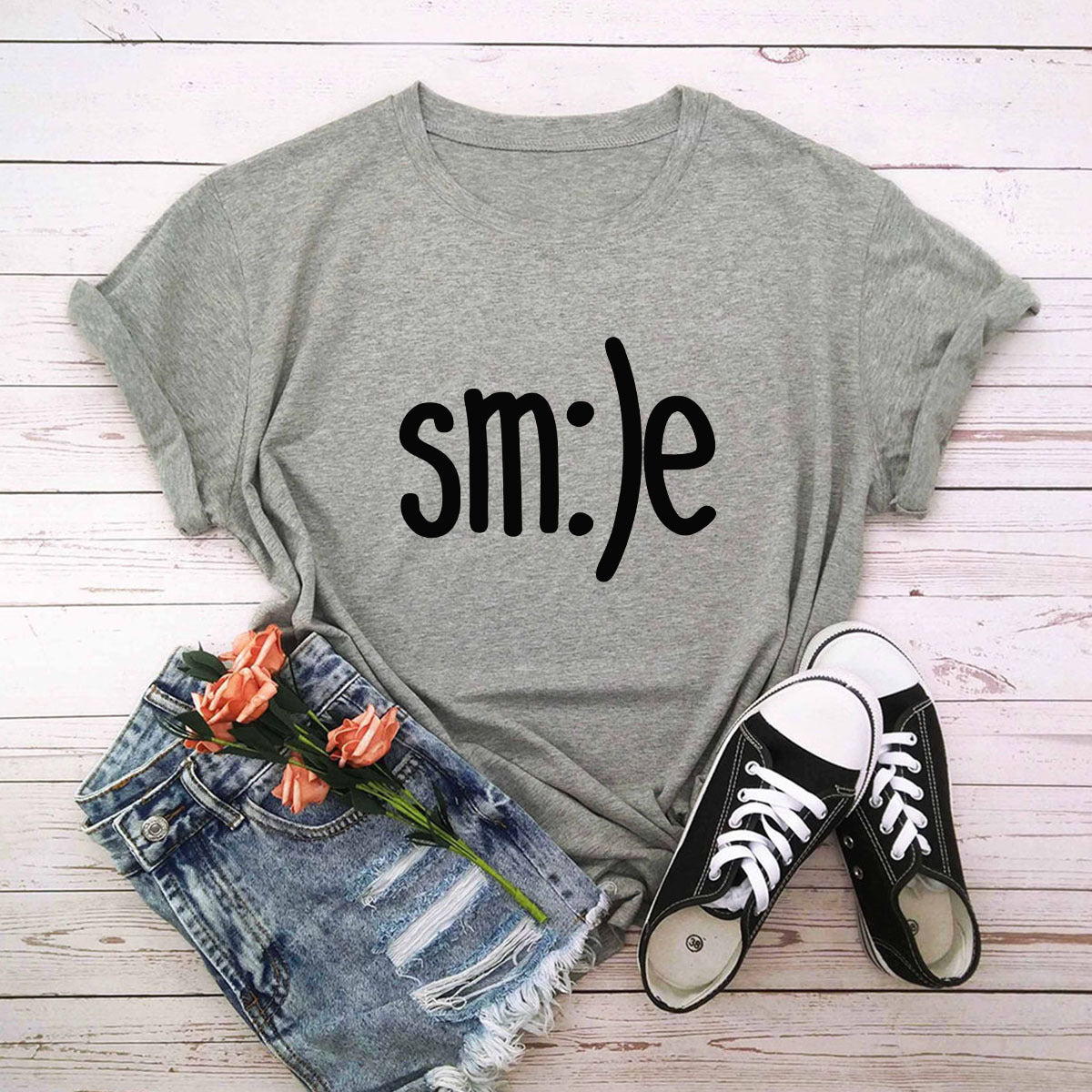 S-5XL Plus Size T-Shirt Damen Neues Smile Letter Printed Shirt O-Ausschnitt Kurzarm T-Shirts Sommer Top 100% Baumwolle Damen T-Shirts
