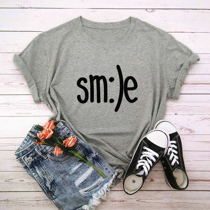 S-5XL Plus Size T-Shirt Damen Neues Smile Letter Printed Shirt O-Ausschnitt Kurzarm T-Shirts Sommer Top 100% Baumwolle Damen T-Shirts