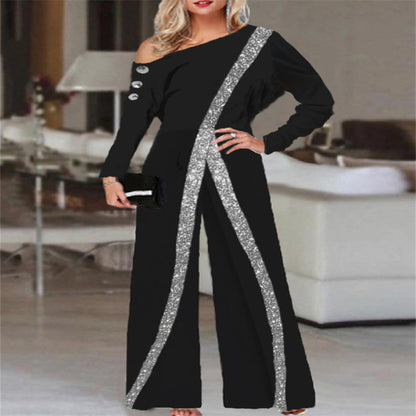 Modischer Jumpsuit mit weitem Bein und langen Ärmeln