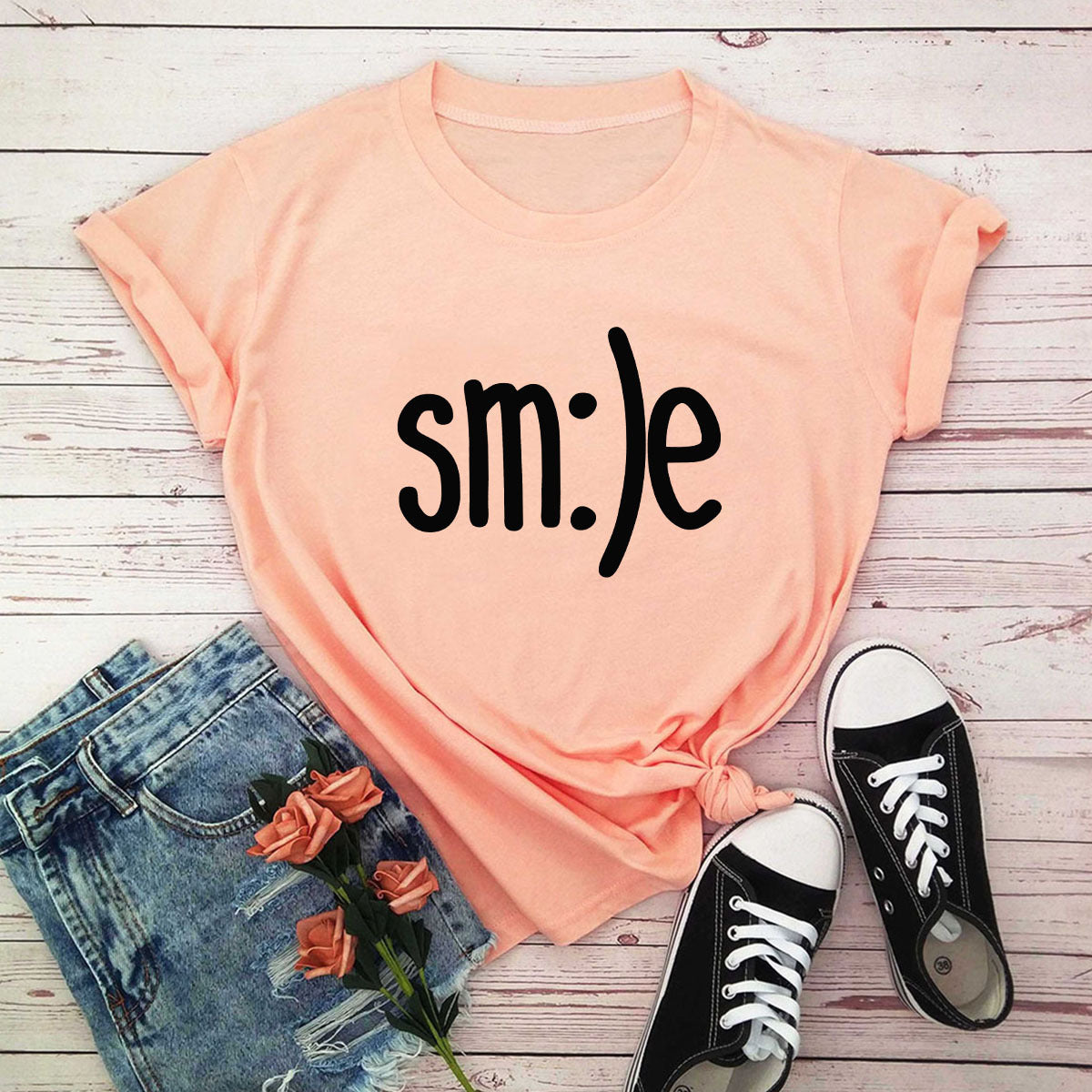 S-5XL Plus Size T-Shirt Damen Neues Smile Letter Printed Shirt O-Ausschnitt Kurzarm T-Shirts Sommer Top 100% Baumwolle Damen T-Shirts