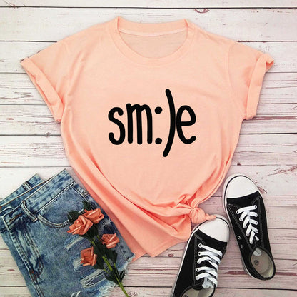 S-5XL Plus Size T-Shirt Damen Neues Smile Letter Printed Shirt O-Ausschnitt Kurzarm T-Shirts Sommer Top 100% Baumwolle Damen T-Shirts