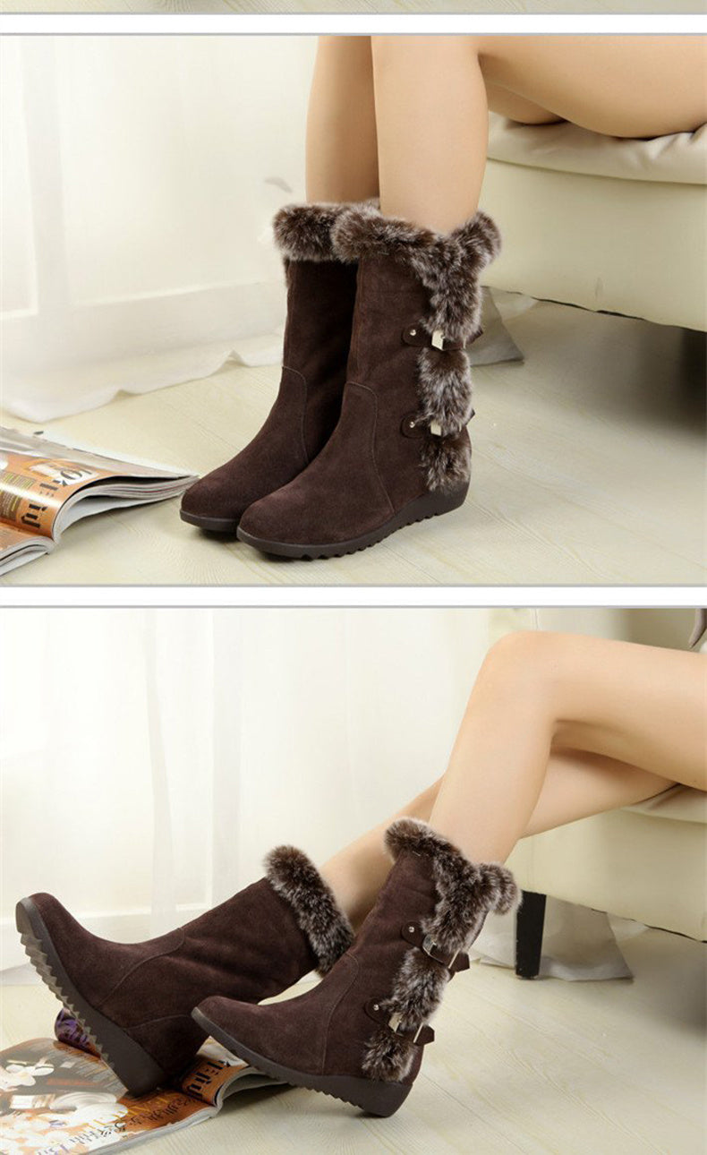 Schneestiefel Mittelkalb Kunstpelz Plüsch Winter Damenstiefel