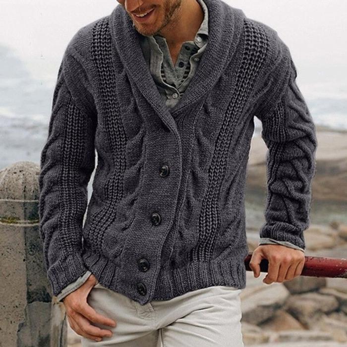 Herren Strickjacke mit Zopfmuster – Cardigan mit Knopfleiste