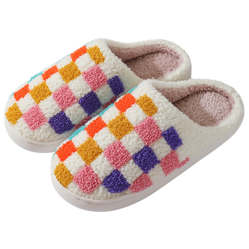 Mode Bunte Schachbrett Hausschuhe Paare Boden Schlafzimmer Slipper Winter Warme Indoor Hausschuhe Für Frauen Und Männer
