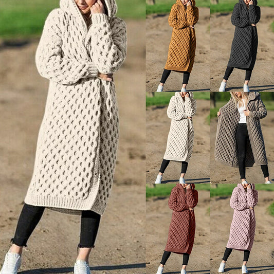 Dicke, warme Strickjacke mit Kapuze für den Winter für Damen