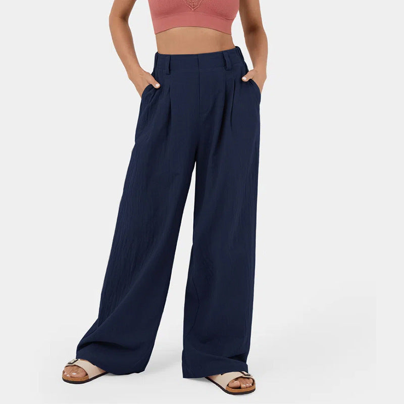 Lange Hose mit geradem Bein für Damen aus Baumwolle mit hoher Taille
