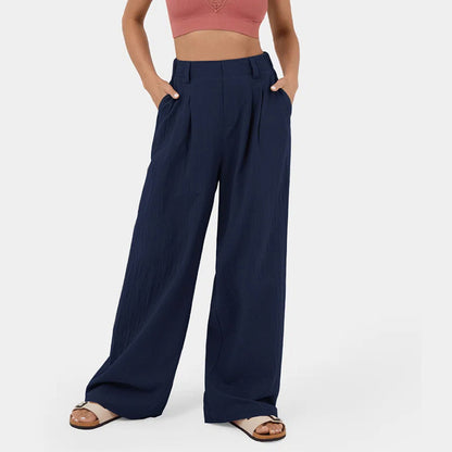 Lange Hose mit geradem Bein für Damen aus Baumwolle mit hoher Taille