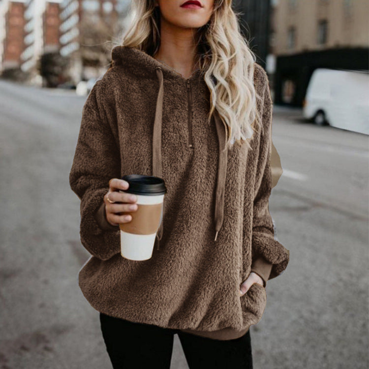 Damen Polerones Fleece Hoodies Langarm Kapuzenpullover Sweatshirt Herbst Winter Warm Reißverschluss Tasche Mantel Weibliches Sweatshirt