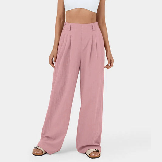 Lange Hose mit geradem Bein für Damen aus Baumwolle mit hoher Taille