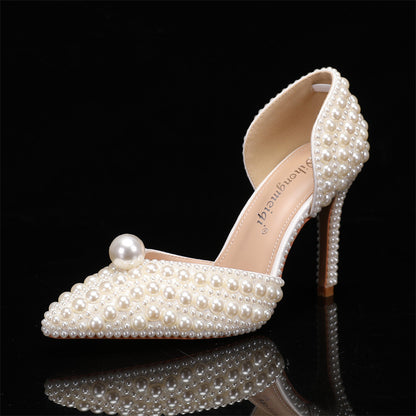Damen Niedrig geschnittene spitze Stilettos mit Perlen-Brautschuhen