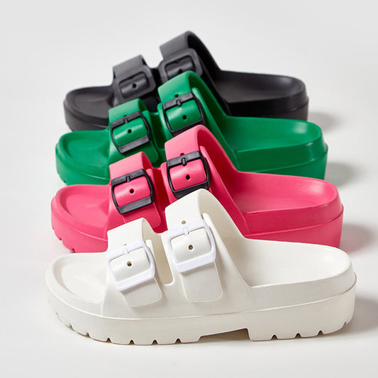 Mode Doppelschnalle Hausschuhe Sommer Plattform Garten Strand Schuhe Casual Non-slip Boden Badezimmer Home Slipper Für Frauen