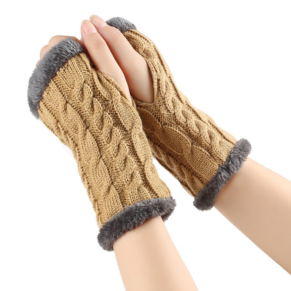 Winter Plüsch Handschuhe Twist Gestrickte Fingerlose Fleece Handschuhe Frauen Warme Verdickte Wollhandschuhe