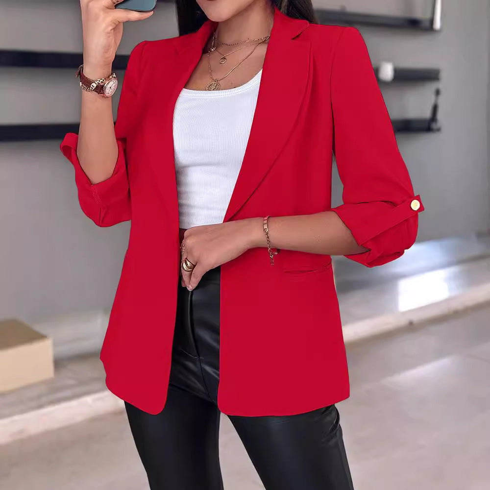 Lässiger Blazer mit gerollten Ärmeln und Taschen für Damen