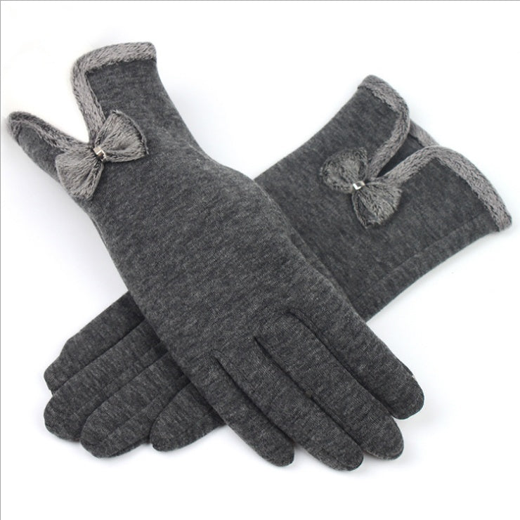 Damen Herbst Winter Nicht-Umgestülpte Samt Kaschmir Vollfinger Warme Spitzenhandschuhe Damen Baumwolle Touchscreen Fliege Handschuhe