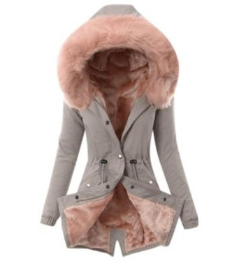 Plüschjacke mit Kapuze und Kordelzug für Damen