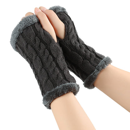 Winter Plüsch Handschuhe Twist Gestrickte Fingerlose Fleece Handschuhe Frauen Warme Verdickte Wollhandschuhe
