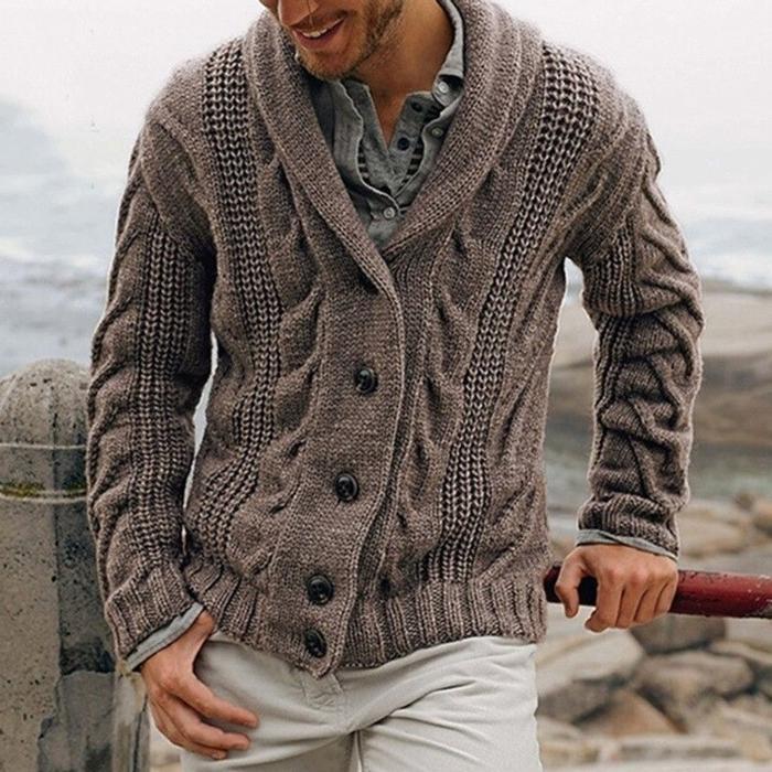Herren Strickjacke mit Zopfmuster – Cardigan mit Knopfleiste
