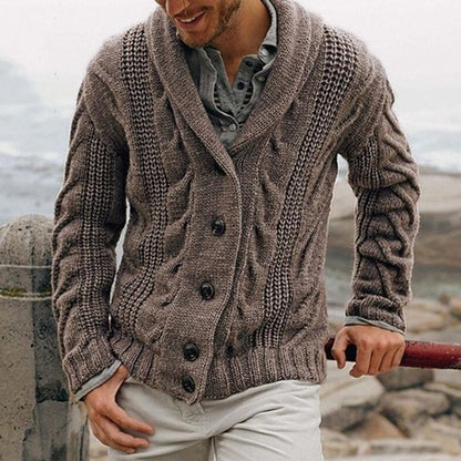 Herren Strickjacke mit Zopfmuster – Cardigan mit Knopfleiste