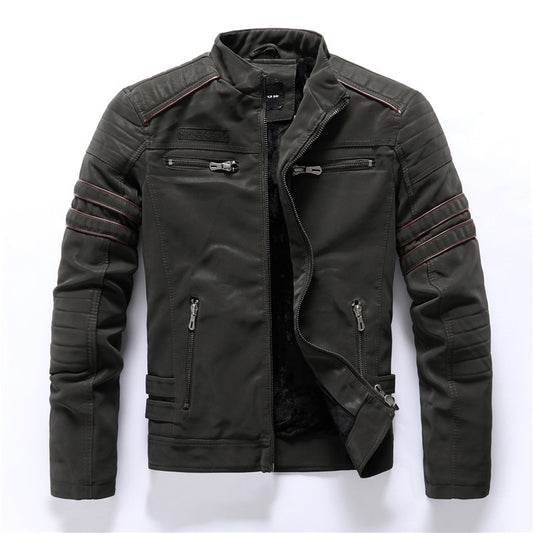 Herren Kunstlederjacke Mit Reißverschluss Und Stehkragen
