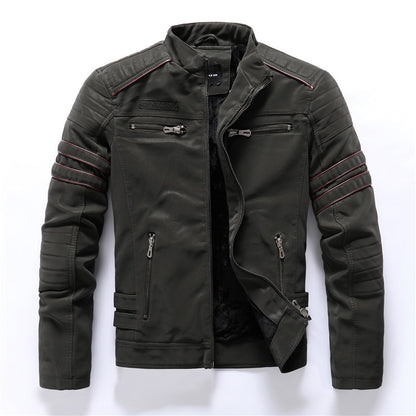 Herren Kunstlederjacke Mit Reißverschluss Und Stehkragen