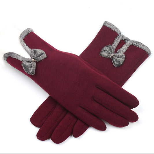Damen Herbst Winter Nicht-Umgestülpte Samt Kaschmir Vollfinger Warme Spitzenhandschuhe Damen Baumwolle Touchscreen Fliege Handschuhe