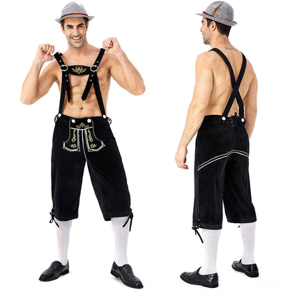 Men's beer festival clothes Plaid Shirt Suspenders
