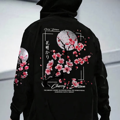 Herren Hoodie mit Kirschblüten-Innenfutter – Leichter Kapuzenpullover