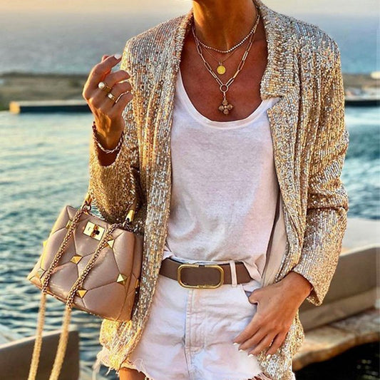 Frauen Pailletten Langarm Herbst Und Winter Slim Fit Kleine Blazer Frauen