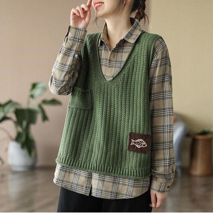 Weste Damen Strickweste Damen V-Ausschnitt Locker