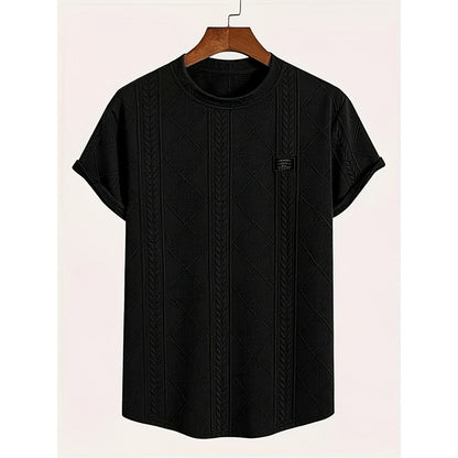 Herren T-Shirt mit Geometrie-Stickerei – Kurzarm, Freizeit, Übergröße