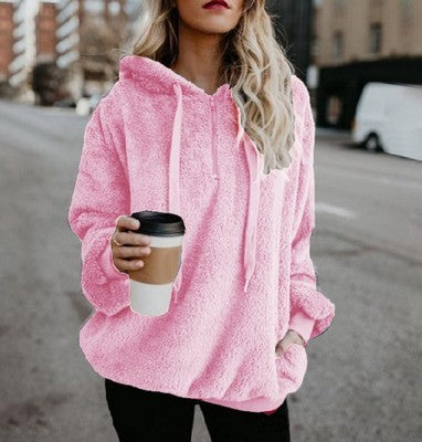 Damen Polerones Fleece Hoodies Langarm Kapuzenpullover Sweatshirt Herbst Winter Warm Reißverschluss Tasche Mantel Weibliches Sweatshirt