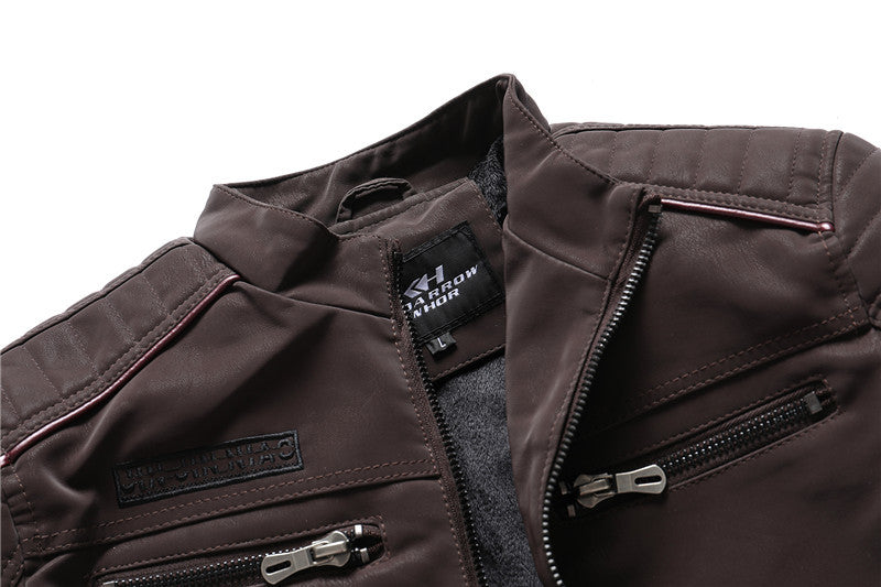 Herren Kunstlederjacke Mit Reißverschluss Und Stehkragen