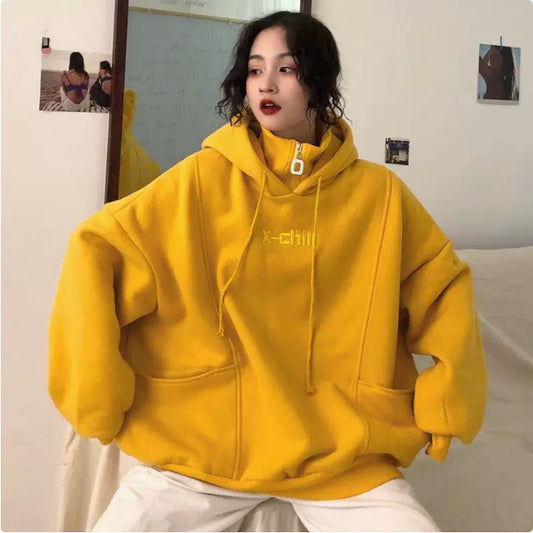 Hoodies Frauen Herbst Winter Neue Koreanische Stil Student Lose Bestickt Einfache Plus Samt Hohe Qualität Weiche Damen Kleidung Chic