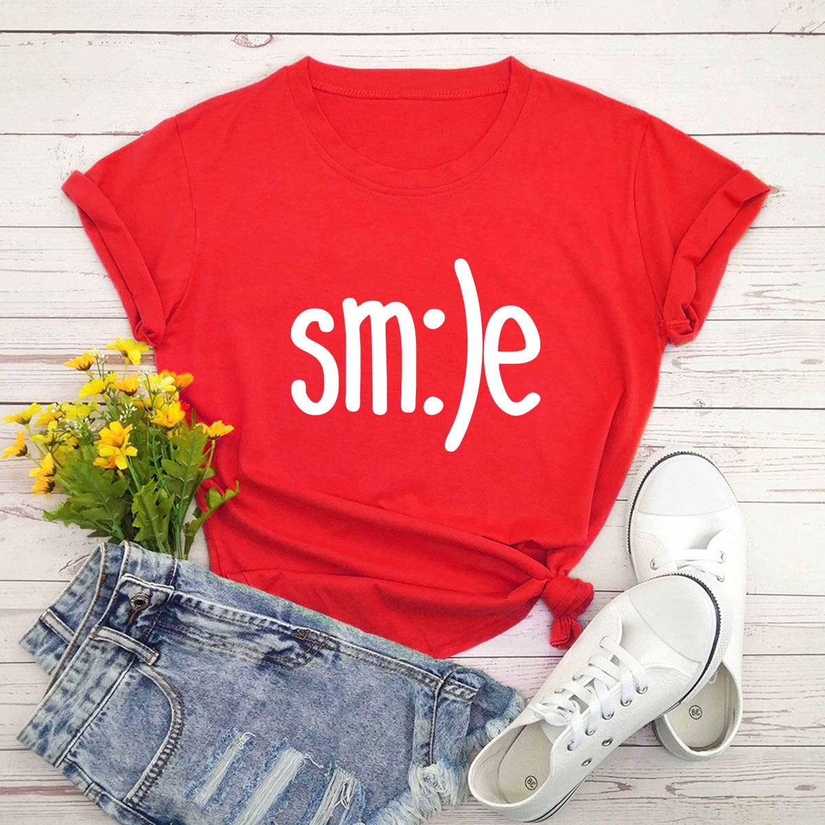 S-5XL Plus Size T-Shirt Damen Neues Smile Letter Printed Shirt O-Ausschnitt Kurzarm T-Shirts Sommer Top 100% Baumwolle Damen T-Shirts