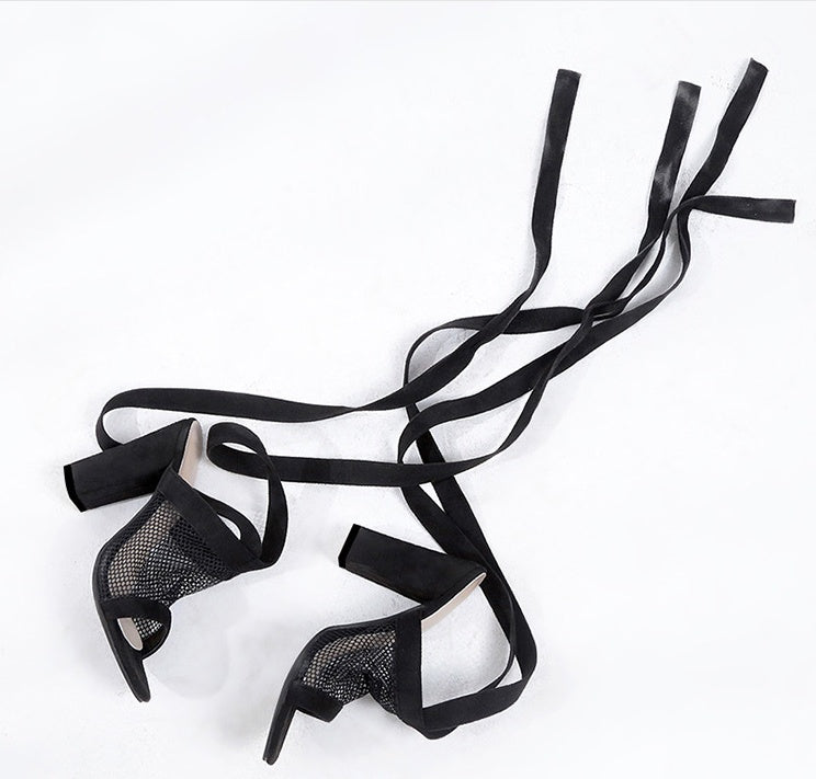 Frauen Sandalen Bandage Flock Cross Strap Lace Up High Heels Sandale