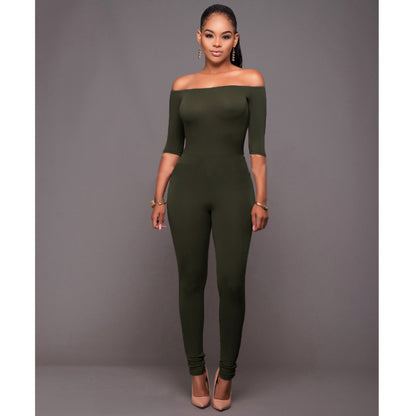 Damen Jumpsuit mit geradem Ausschnitt und mittellangen Ärmeln