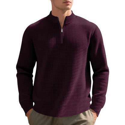 Herren Stehkragen Pullover mit Halbreißverschluss und Karomuster