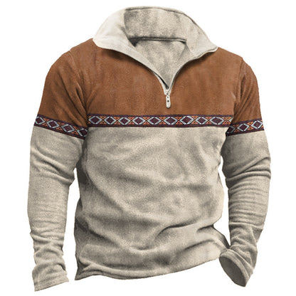 Retro Patchwork Polo Shirt mit Reißverschluss – Baumwollmischung