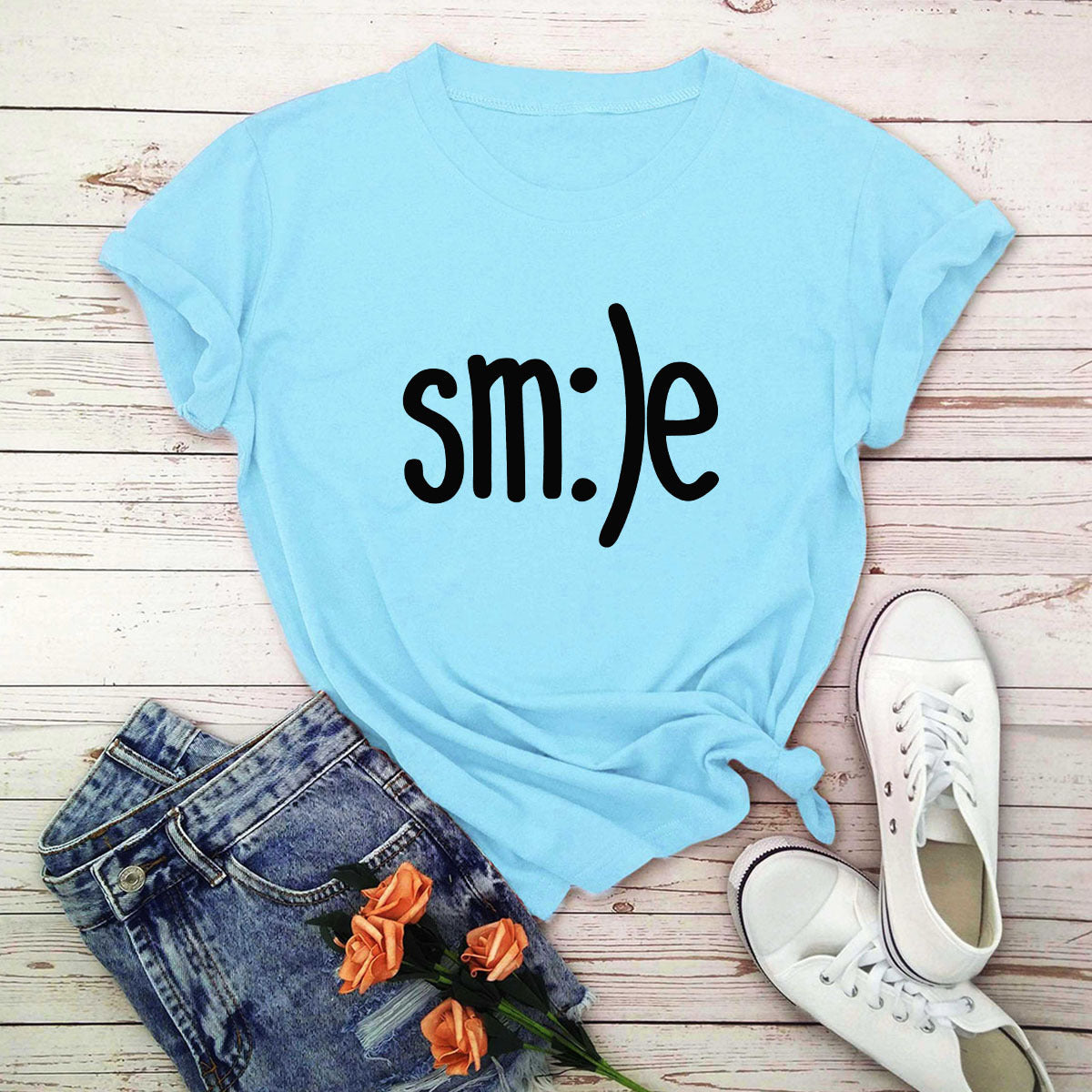 S-5XL Plus Size T-Shirt Damen Neues Smile Letter Printed Shirt O-Ausschnitt Kurzarm T-Shirts Sommer Top 100% Baumwolle Damen T-Shirts