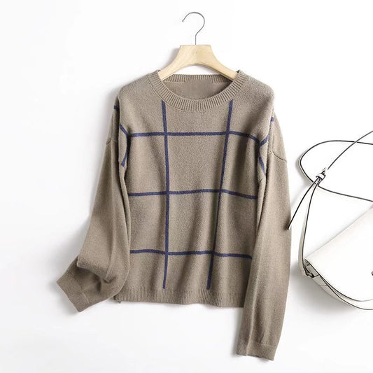 Karierter Freizeitpullover Lockerer Pullover