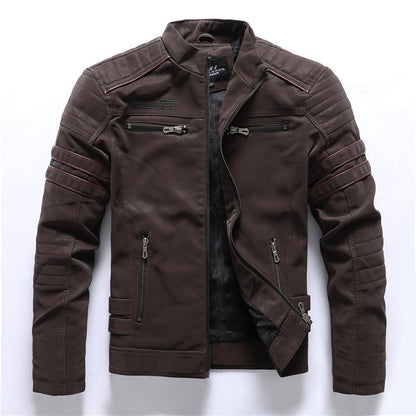 Herren Kunstlederjacke Mit Reißverschluss Und Stehkragen